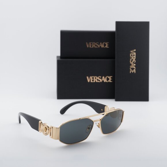 Versace VE2287 100287 Rectangle Sunglasses – Gold/Grey main image 5